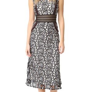Self-Portrait Black and White Floral Midi Dress